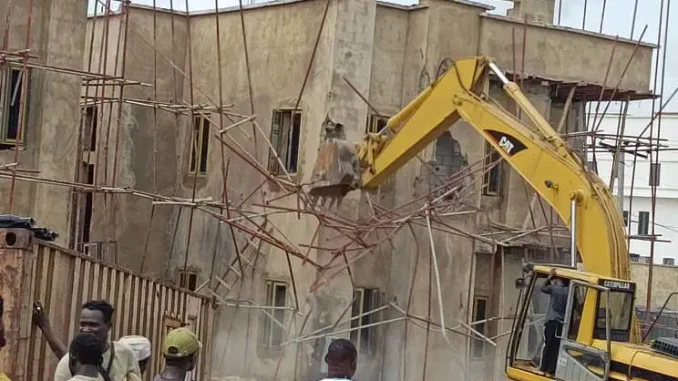 Buildings being demolished