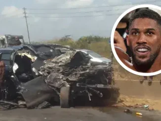 Anthony Joshua and scene of crash in Nigeria